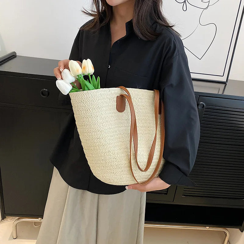 Straw Woven Beach Tote Bag