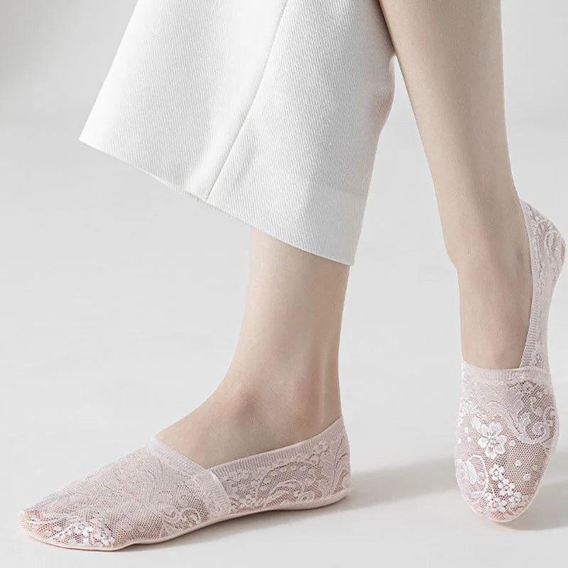 5 Pairs of Women's Invisible Lace Boat Socks