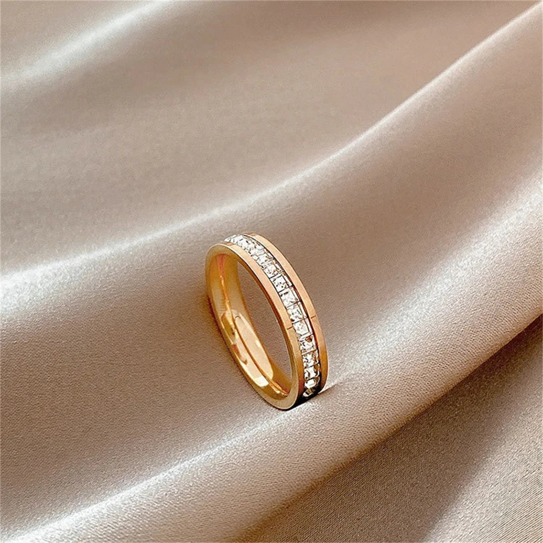 Rose Gold Double Row Zircon Ring