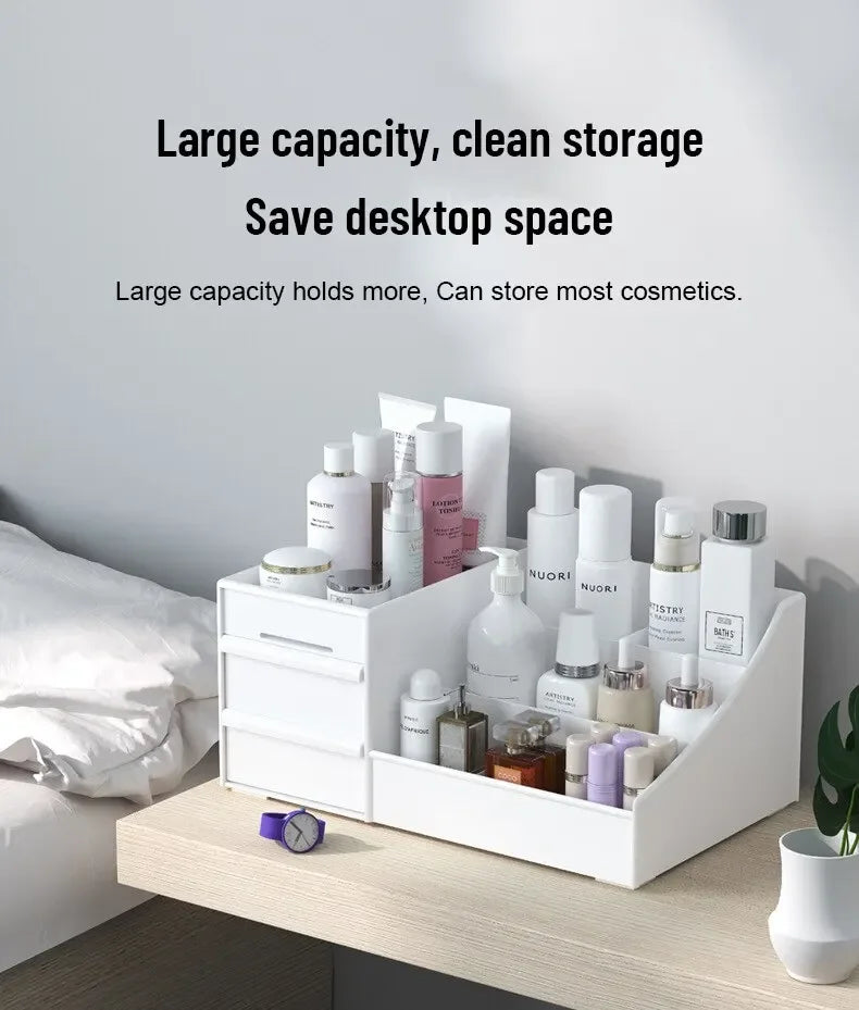 1pc White Makeup Storage Box – Drawer Organizer for Cosmetics and Skincare