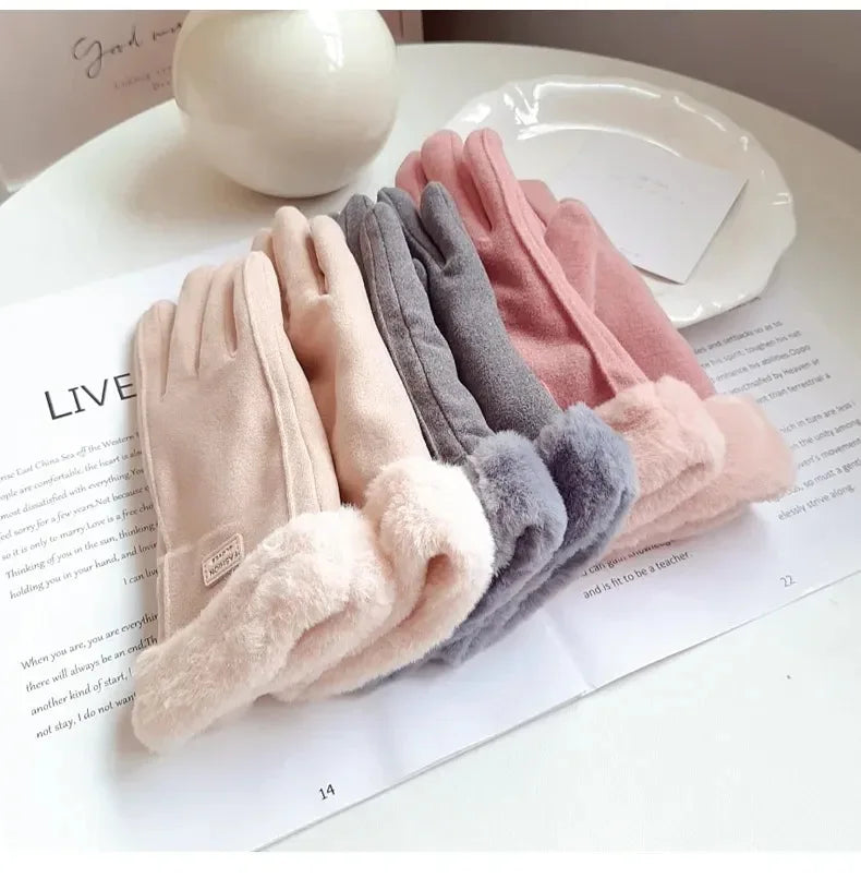 Thick Plush Suede Gloves