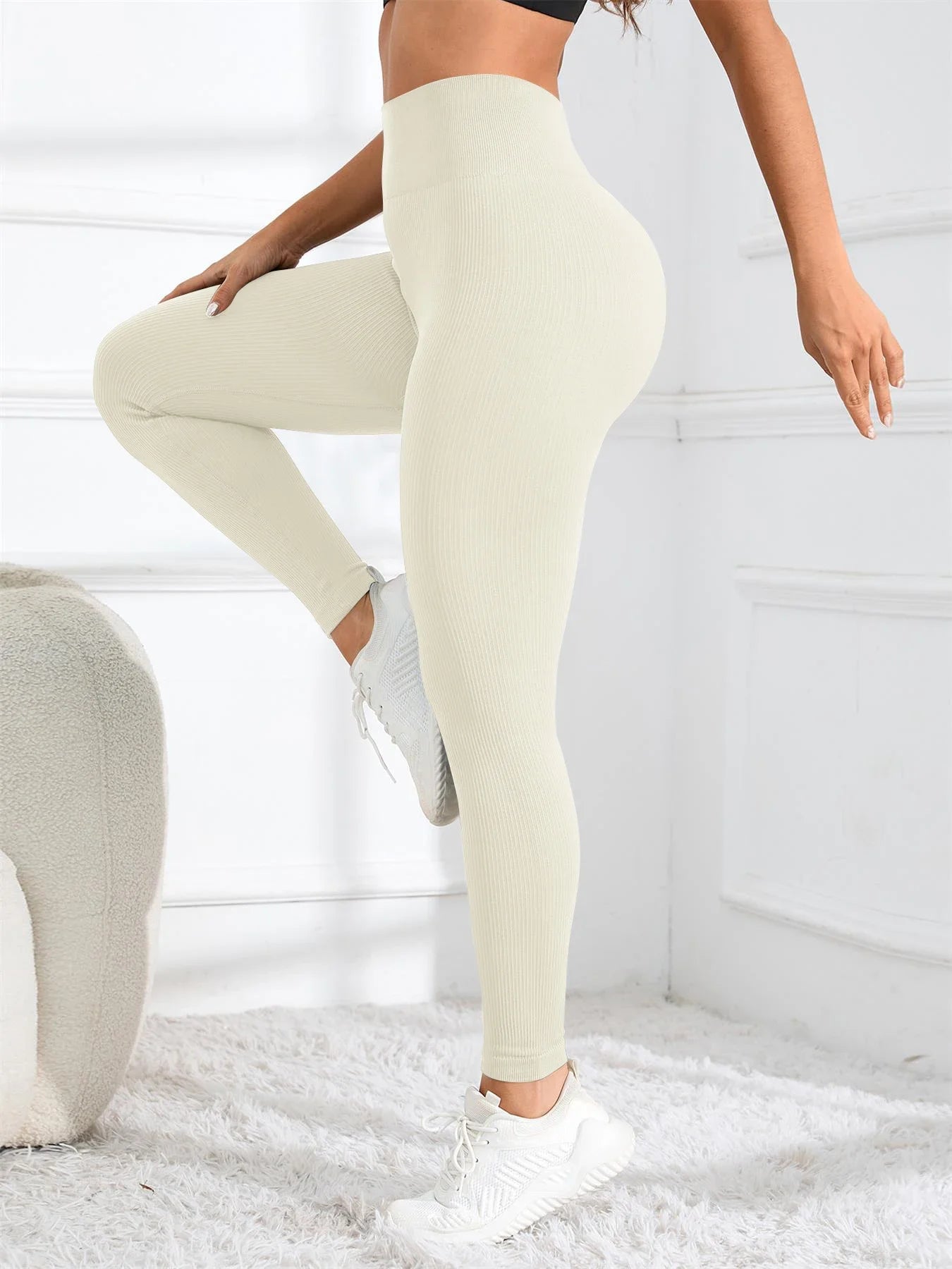 High Waisted Ribbed Seamless Yoga Leggings for Women