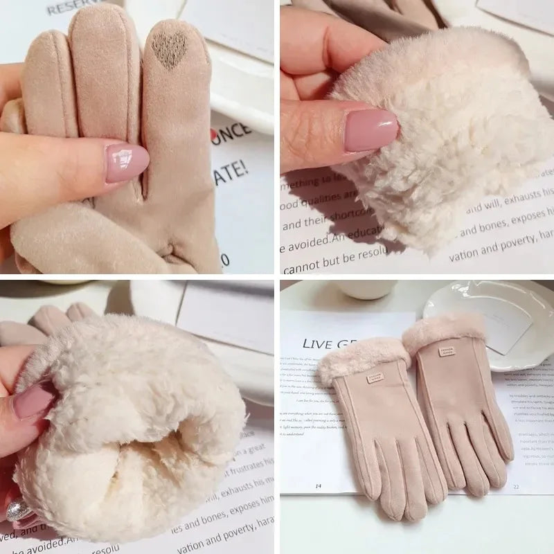 Thick Plush Suede Gloves