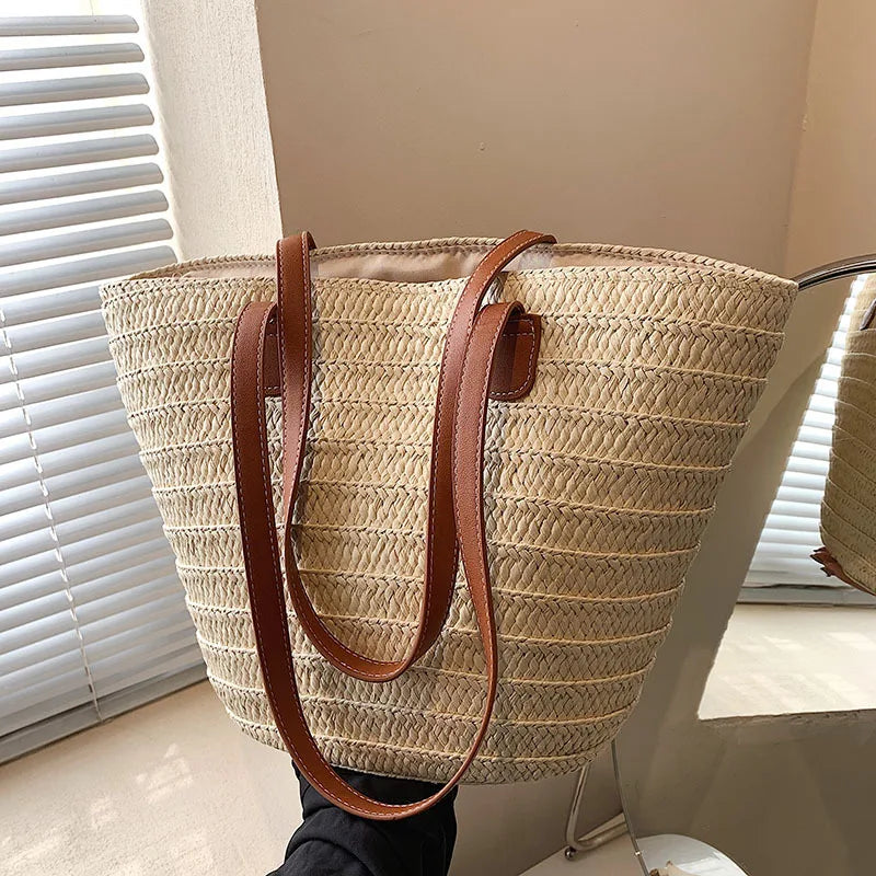 Straw Woven Beach Tote Bag