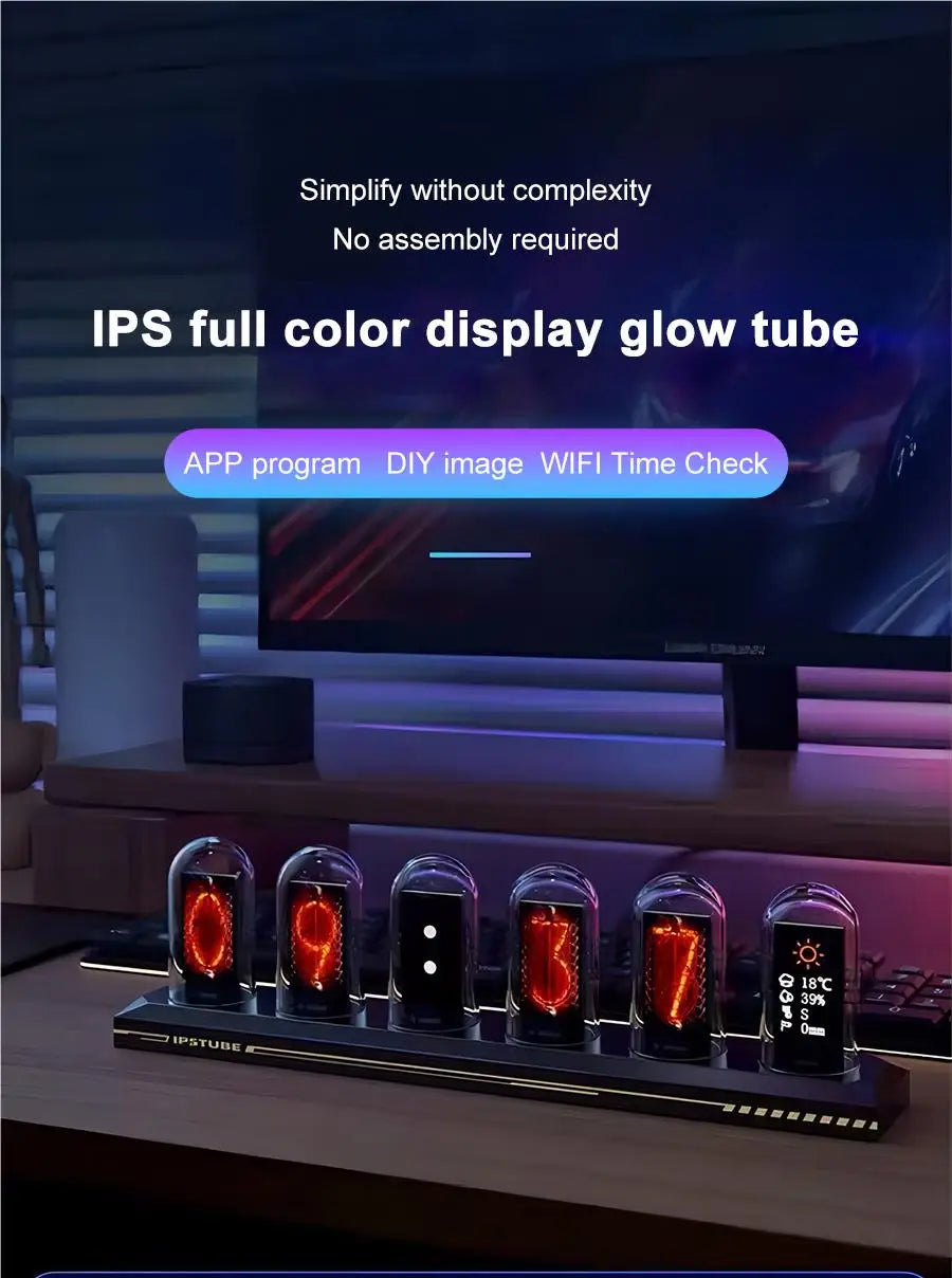 RGB Nixie Tube Clock LED Glows IPS Color Screen DIY Analog Digital Tube Night lights Gaming Desktop Home Decoration Gift Idea