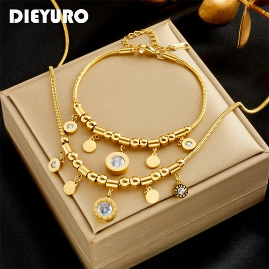 DIEYURO 316L Stainless Steel Roman Numerals Jewelry Set