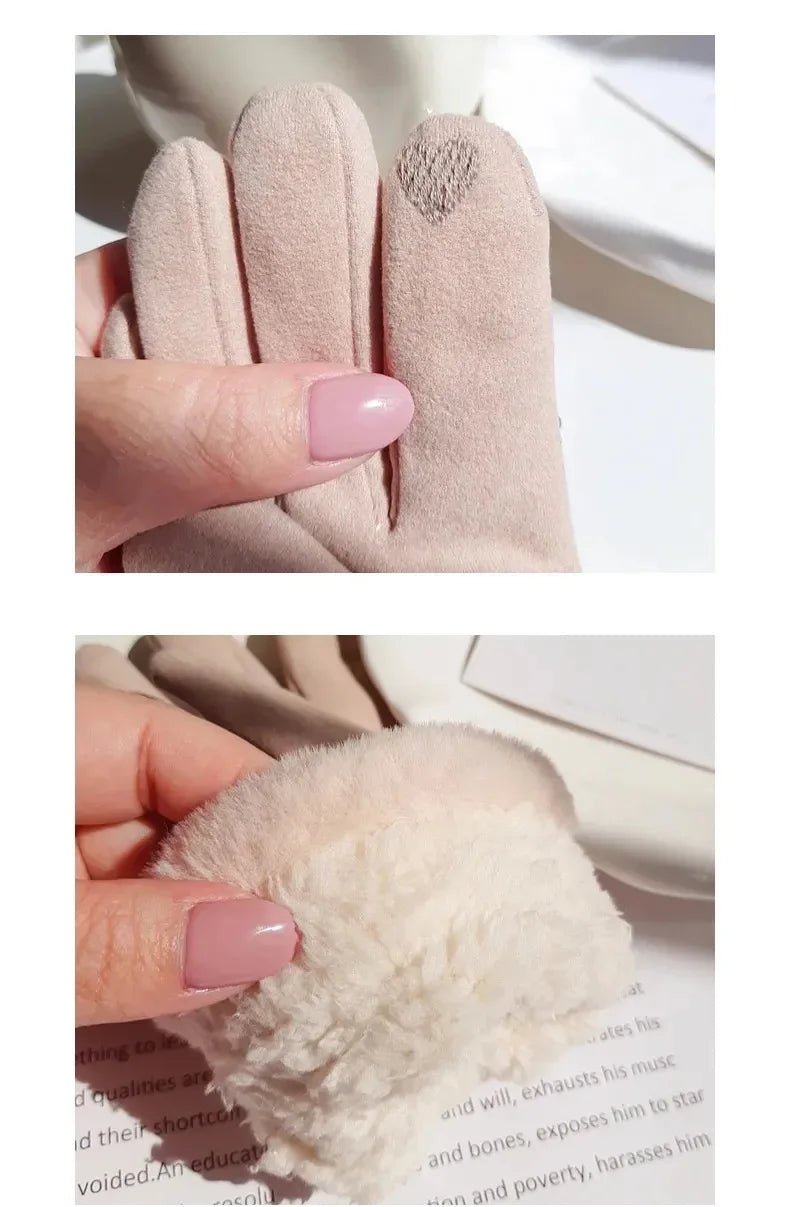 Thick Plush Suede Gloves