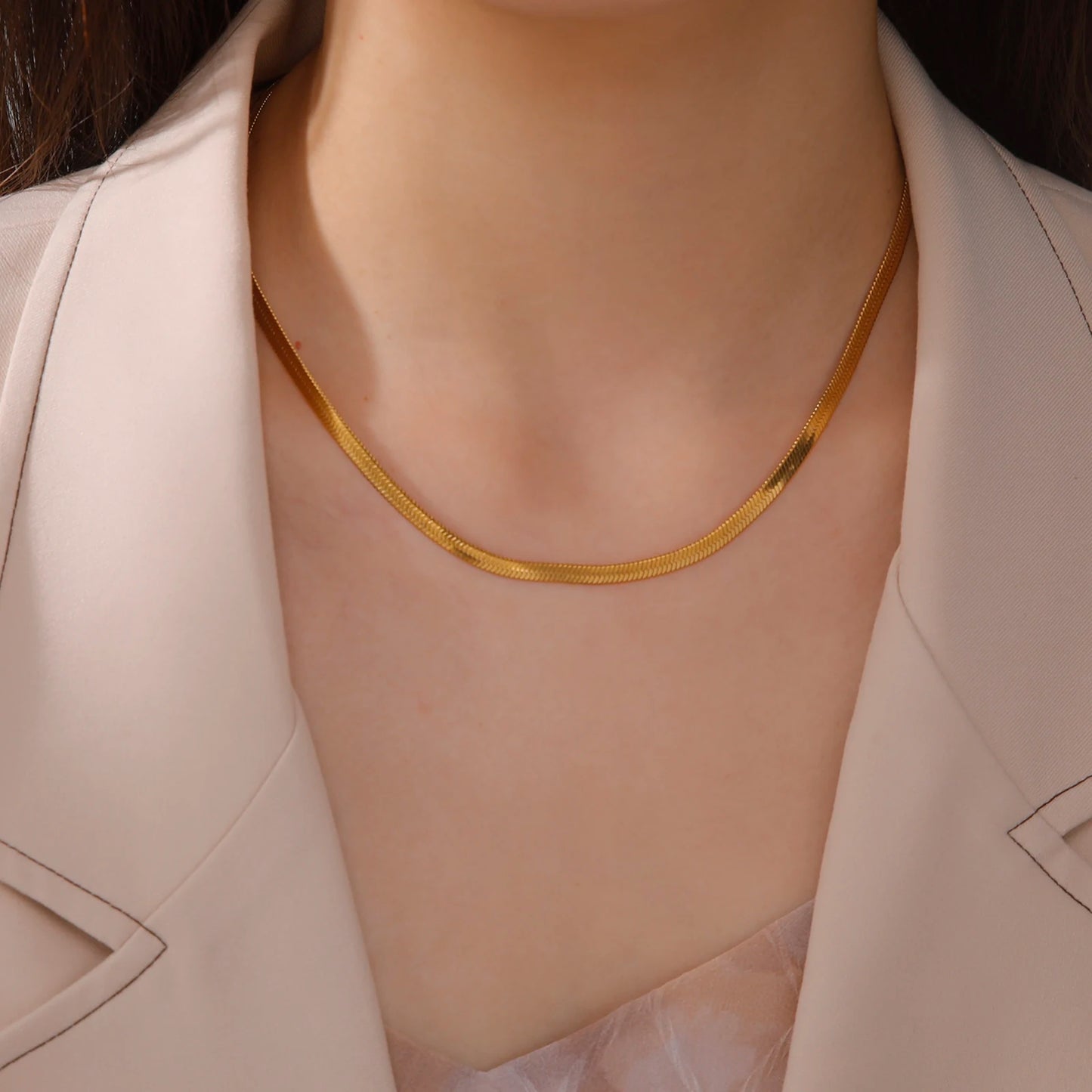 Gold Herringbone Snake Chain Necklace