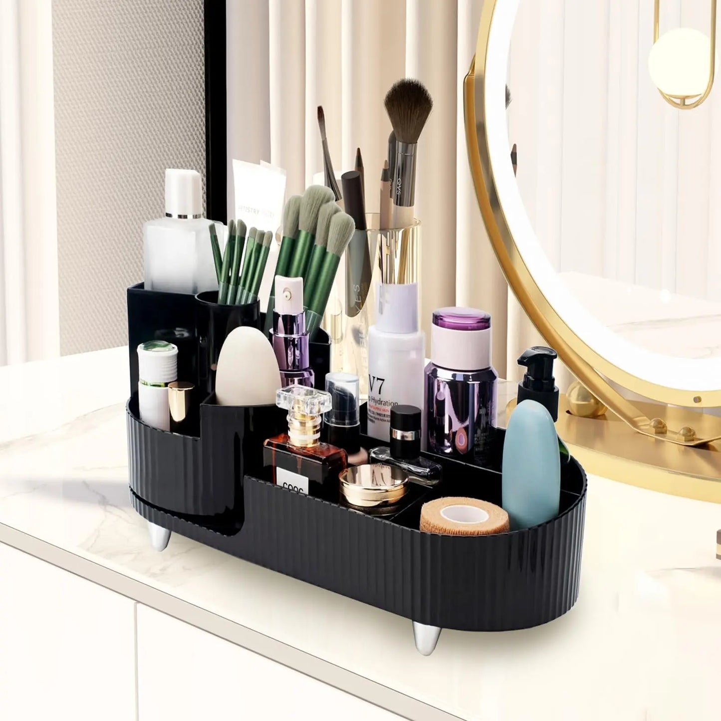 360-Degree Rotating Makeup Organizer - Large Capacity Cosmetic Display Case for Brushes, Eyeliner, and Skincare Storage