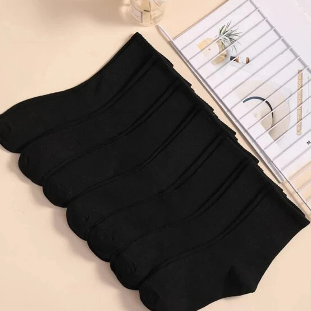 7 Pairs of Women's Classic Black and White Solid Color Casual Socks