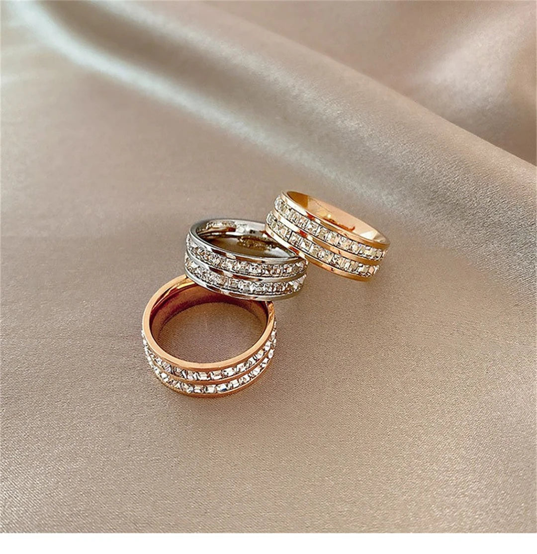 Rose Gold Double Row Zircon Ring