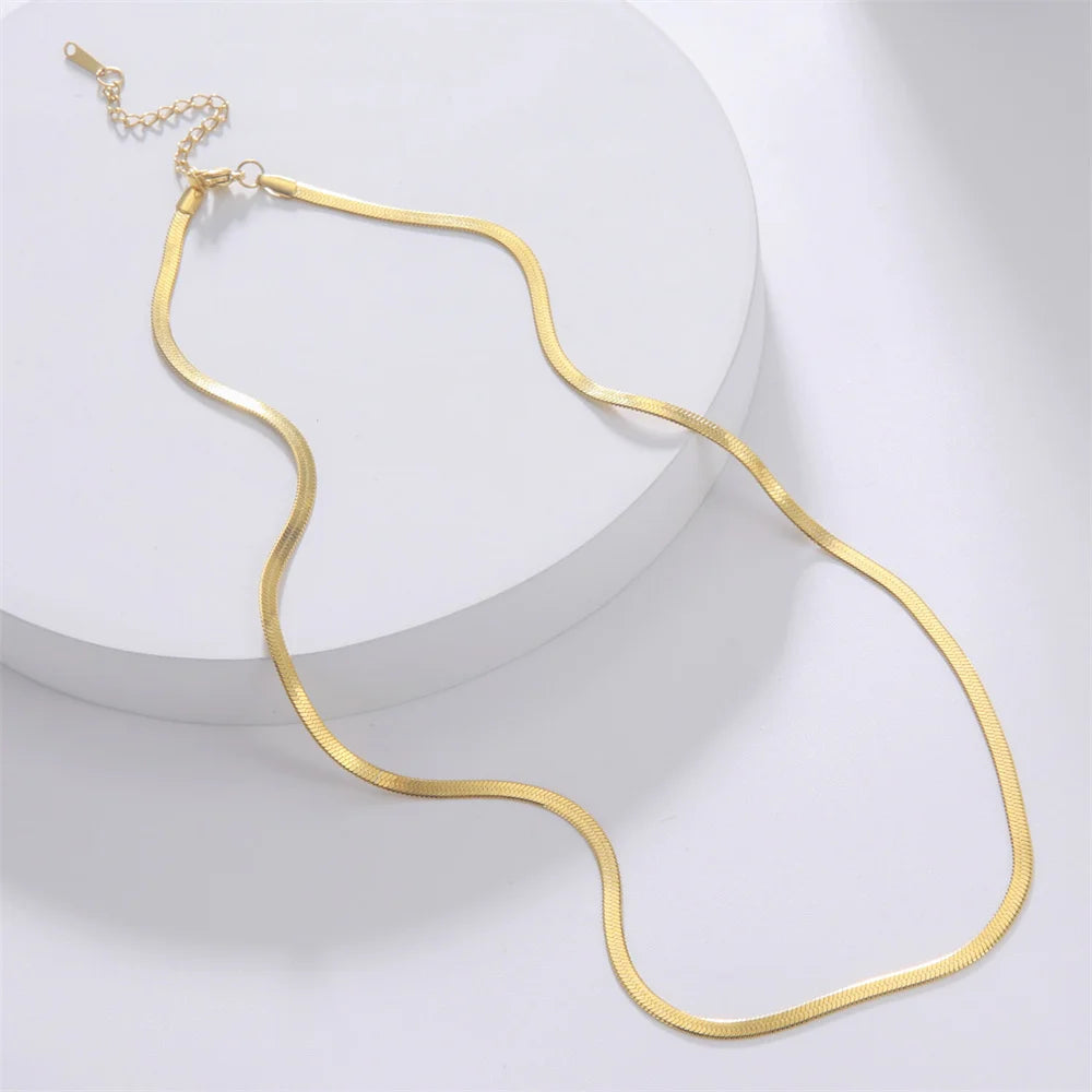 Gold Herringbone Snake Chain Necklace