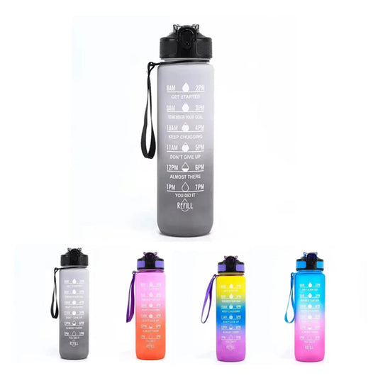 1000ml Motivational Leak-Proof Sports Water Bottle with Time Markers and Straw for Gym and Outdoor Fitness