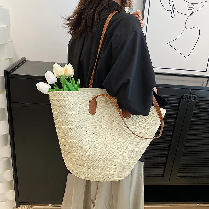 Straw Woven Beach Tote Bag