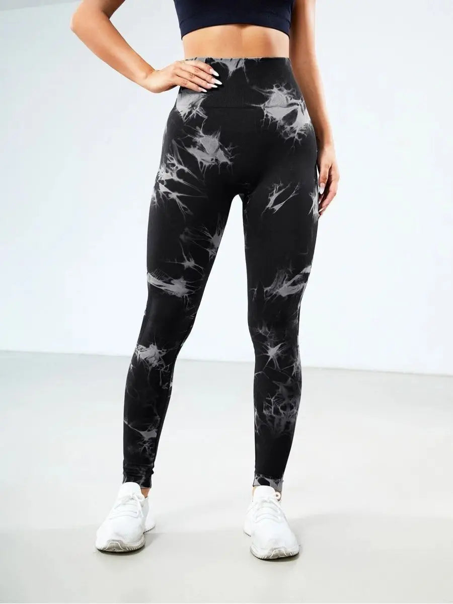 Women’s Tie Dye High Waist Yoga Pants - Seamless Push Up Leggings