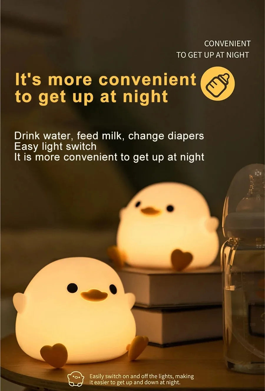 LED Night Light Cute Duck Cartoon Animals Silicone Lamp for Children Kid Touch Sensor Timing USB Rechargeable for Birthday Gifts