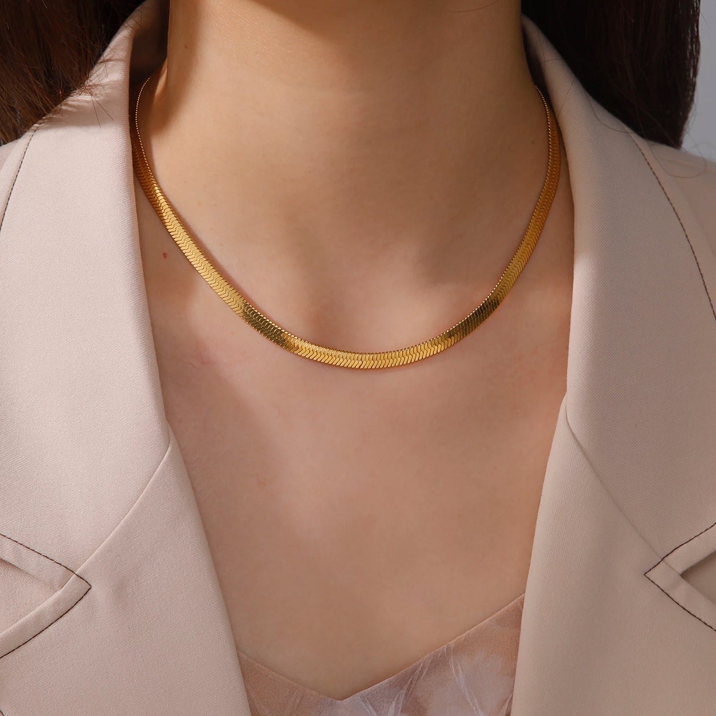 Gold Herringbone Snake Chain Necklace