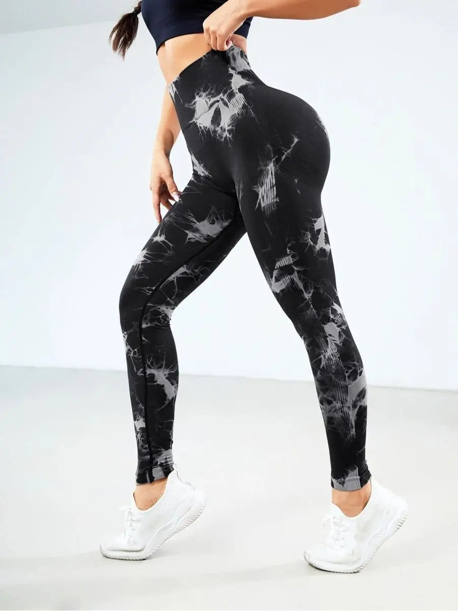 Women’s Tie Dye High Waist Yoga Pants - Seamless Push Up Leggings