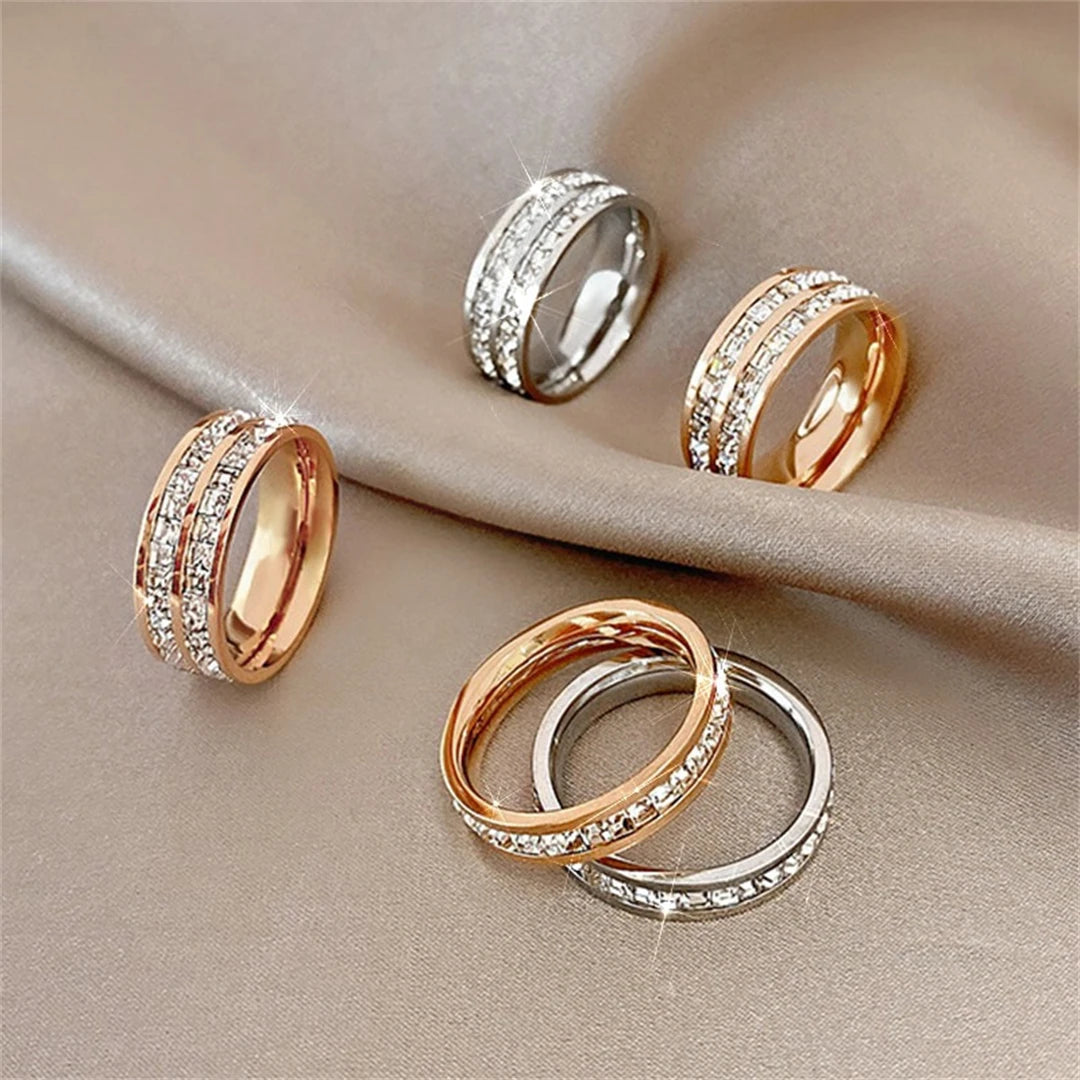 Rose Gold Double Row Zircon Ring